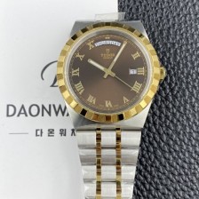 SA급 튜더 남성용 로얄 워치 오토매틱 스위스 ETA2836-2 타입 18K 옐루골드 41mm 메탈줄 브라운 다이얼 tud5134 xx