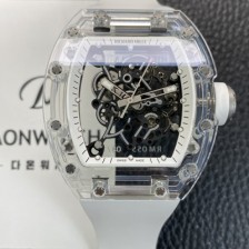 SA급 리차드밀레 남성용 RM055 트랜스파랜트 50mm 미네랄 크리스탈 기계식 수동형 무브먼트 화이트 스켈레톤 다이얼 ric0326 xx