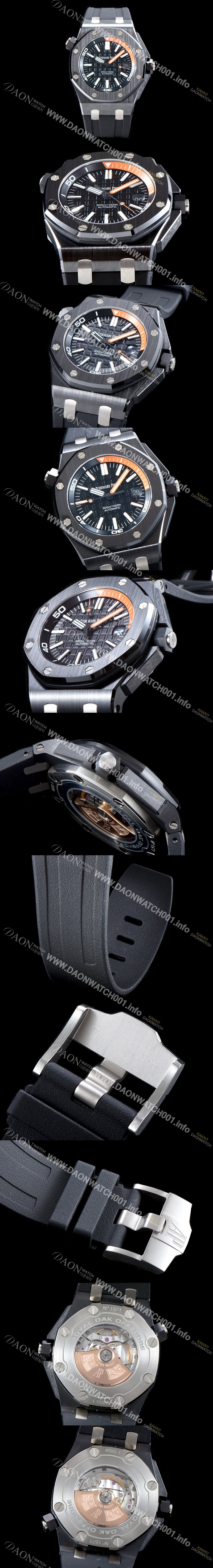 SA급 오데마피게 남성용 블랙 세라믹 다이버!!로얄오크 오프쇼어15707CE.OO.A002CA.01 블랙 와플 다이얼 오토매틱 무브먼트 AUD0101 xx