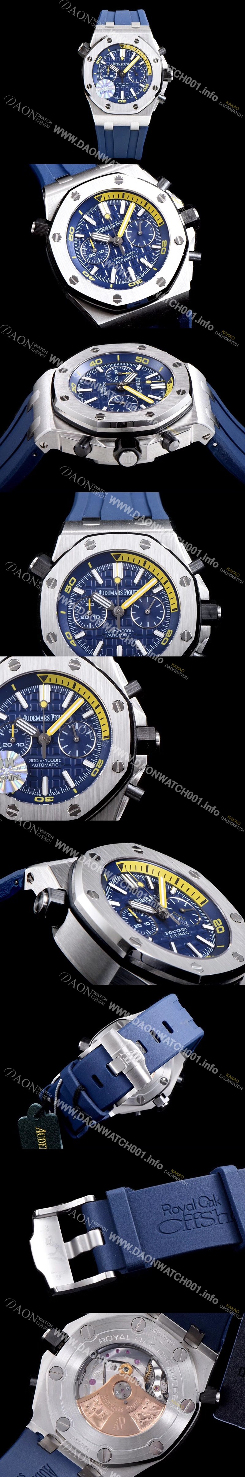 SA급 오데마피게 남성용 로얄오크 오프쇼어 26703ST.OO.A027CA.01 JF사 다이버 업그레이드형!!크로노그래프 블루 3D와플 다이얼 오토매틱 무브먼트 AUD0200 xx
