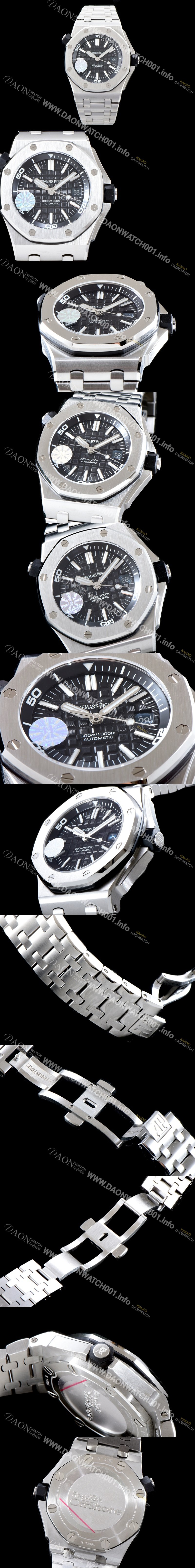 SA급 오데마피게 남성용 최고급형！로얄오크 오프쇼어 다이버 15703ST 블랙 와플다이얼 브레이슬릿 오토매틱 무브먼트 AUD0200 xx