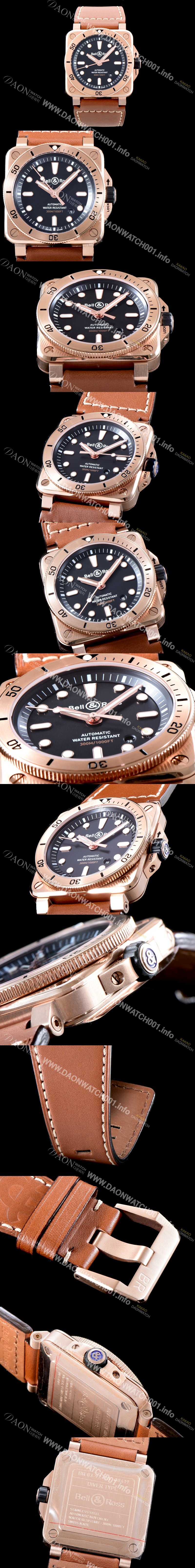 SA급 벨엔로즈 남성용 2018년 신형다이버워치 UP!! 인스트루먼트 BR0392-D-BL-BR/SCA 고급스러운18K 로즈골드 블랙 다이얼 오토매틱 무브먼트 BEL4250 xx