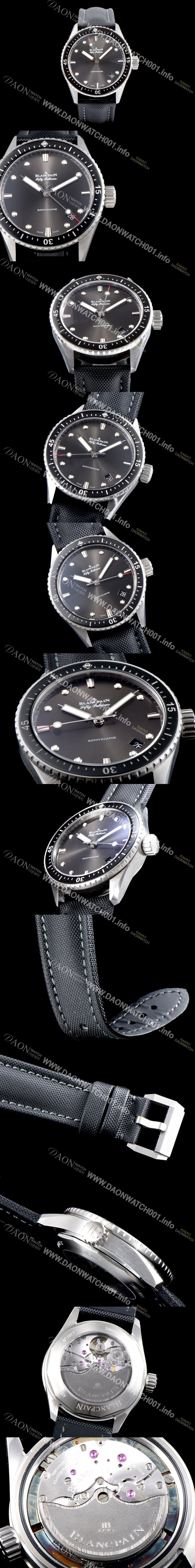 SA급 블랑팡 남성용 피프티 패덤스 5000-1110-B52A 바티스카프 칼리버1315 다이버 워치 티타늄 베젤 그레이 다이얼 오토매틱 무브먼트 BLA4230 xx