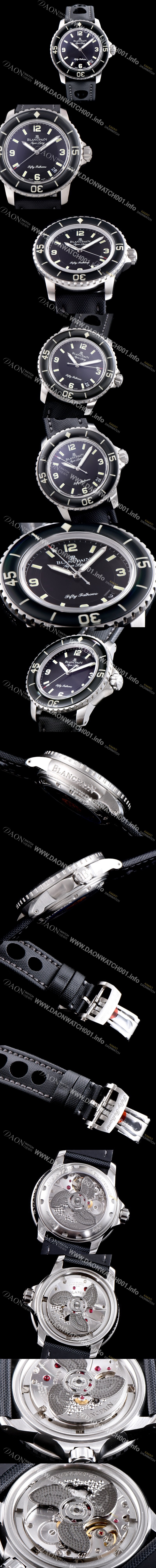 SA급 블랑팡 남성용 피프티 패덤스 5015C-1130-52B 아쿠아렁 다이버 워치 블랙 다이얼 스위스 ETA 2836-2오토매틱 무브먼트 BLA4200 xx