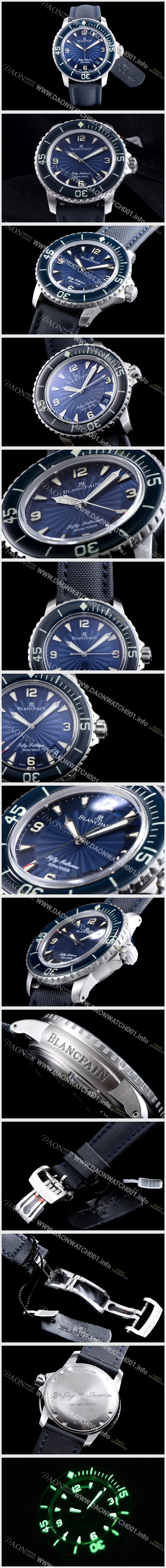 SA급 블랑팡 남성용 베스트셀러 피프티 패덤스 5015D-1140-52B 칼리버 워치 물결무늬 블루 다이얼 스위스 ETA 2836-2오토매틱 무브먼트 BLA4205 xx