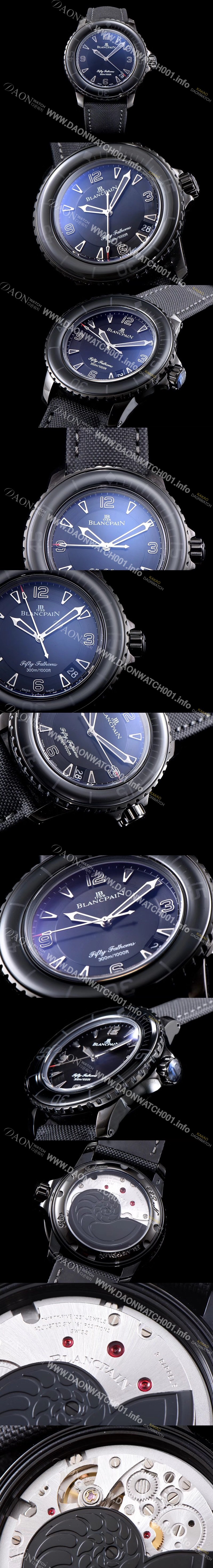 SA급 블랑팡 남성용 피프티 패던스 다이버 올블랙 에디션 수제공정형 무브먼트 BLA4213 xx