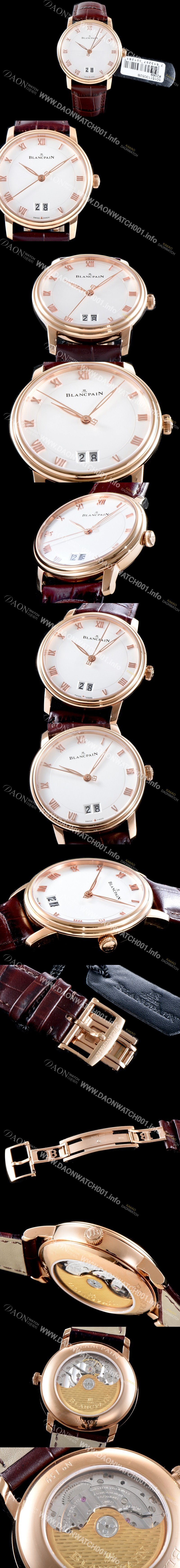 SA급 블랑팡 남성용 빌레레 6669-3642-55B 그랑데 라지 데이트 울트라 슬림 40MM UP!! 고급스러운 18K로즈골드 케이스 화이트 다이얼 Cal.6950 오토매틱 무브먼트 BLA4203 xx
