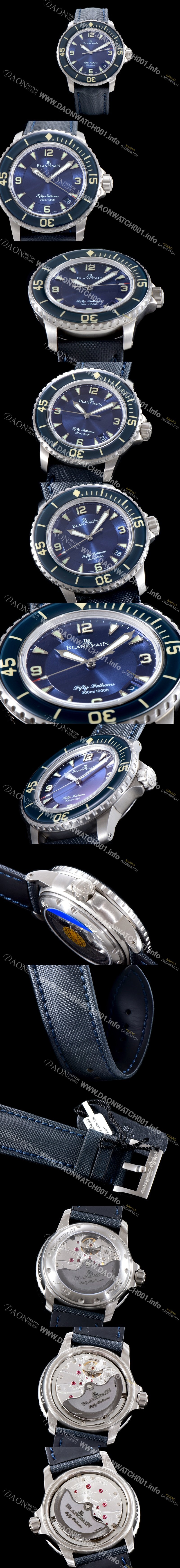 SA급 블랑팡 남성용 피프티 패덤스 5015-12B40-O52A 아이코닉 다이버 워치 블루 다이얼 스위스 ETA 2836-2오토매틱 무브먼트 BLA4211 xx