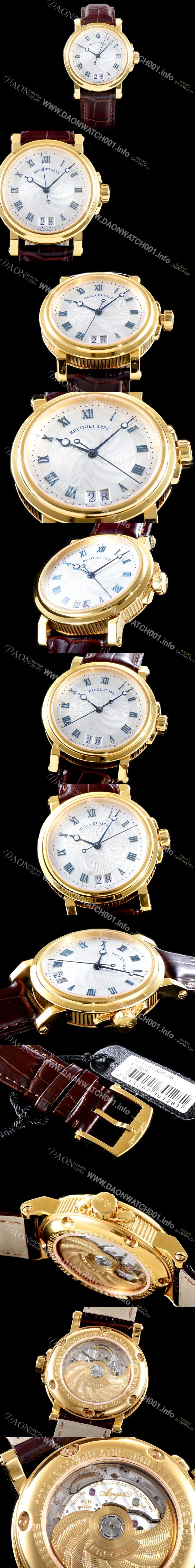 SA급 브레게 남성용 마린 컬렉션 5817BA/12/9V8 빅데이트 UP!! 18K 옐로우 골드 케이스 화이트 물결무늬 다이얼 Cal.517GG HG 오토매틱 무브먼트 BRG0429 xx