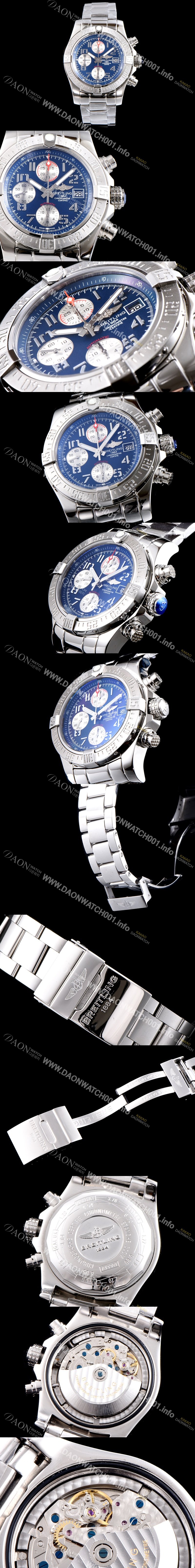 SA급 브라이틀링 남성용 슈퍼 어벤져II A1338111/C870/170A 크로노그래프 블루 다이얼 브레이슬릿 오토매틱 무브먼트 BRE0252 xx