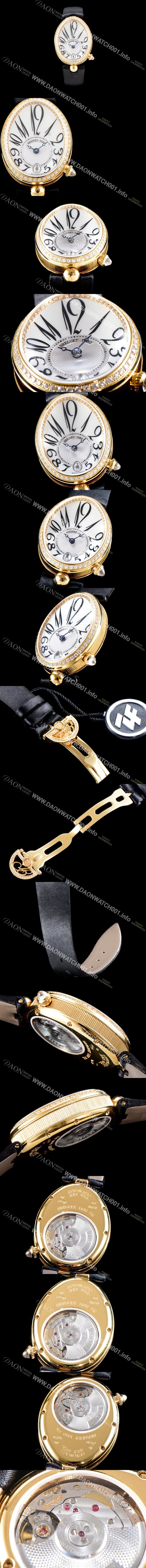 SA급 브레게 남성용 여성들의 로망 브레게 레인 드 네이플!! 8918BA/58/864/D00D 화이트 마더 오브 펄 다이얼 18K 옐로우골드 브릴리언트 컷 다이아몬드 베젤 오토매틱 무브먼트 BRG0404 xx