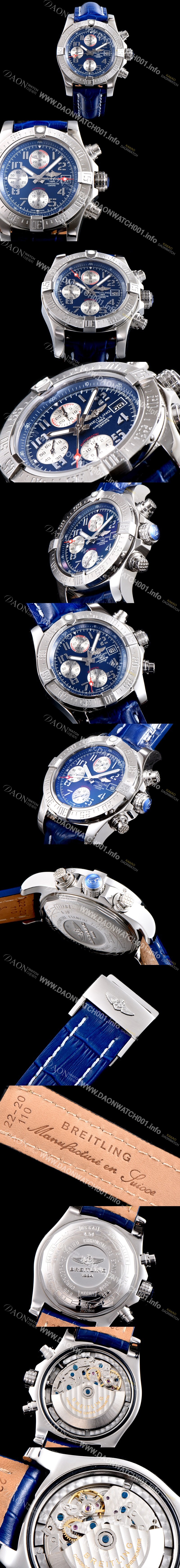SA급 브라이틀링 남성용 슈퍼 어벤져II A1338111|C870|158S|A20S.1 크로노그래프 블루 다이얼 오토매틱 무브먼트 BRE0201 xx