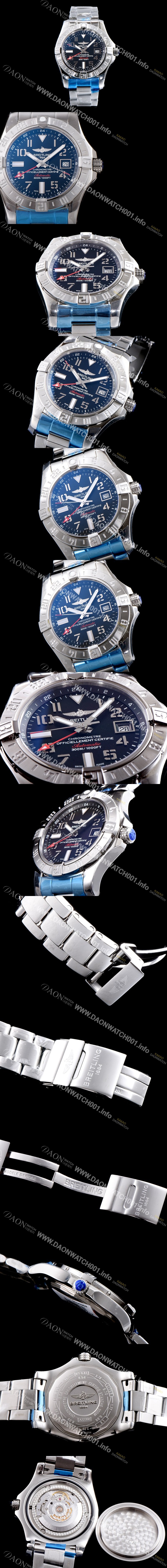 SA급 브라이틀링 남성용 어벤져II A3239011|BC34|170A 씨 울프 크로노미터 블랙 다이얼 브레이슬릿 오토매틱 무브먼트 BRE0205 xx