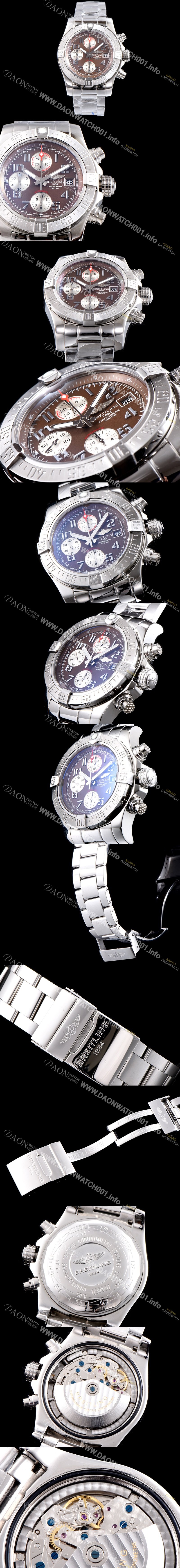 SA급 브라이틀링 남성용 슈퍼 어벤져II A1338111|F564|170A 크로노그래프 브라운 다이얼 브레이슬릿 오토매틱 무브먼트 BRE0251 xx