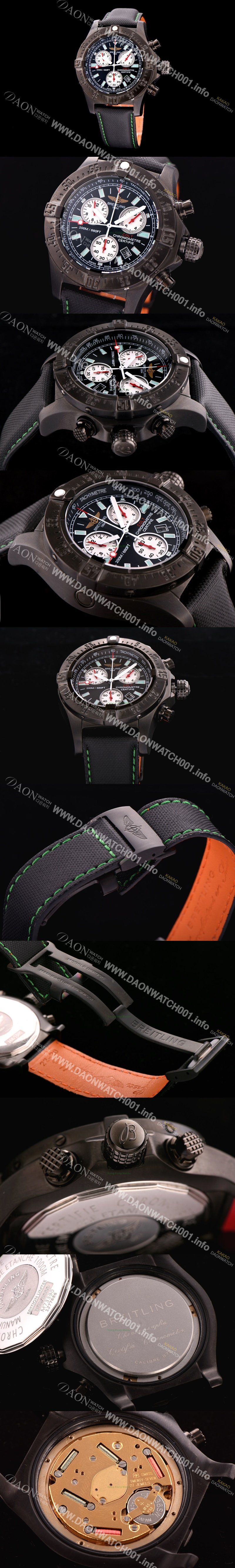 SA급 브라이틀링 남성용 원드라이더 44mm 크로노그라프 쿼츠 블랙다이얼 BRE0442 xx