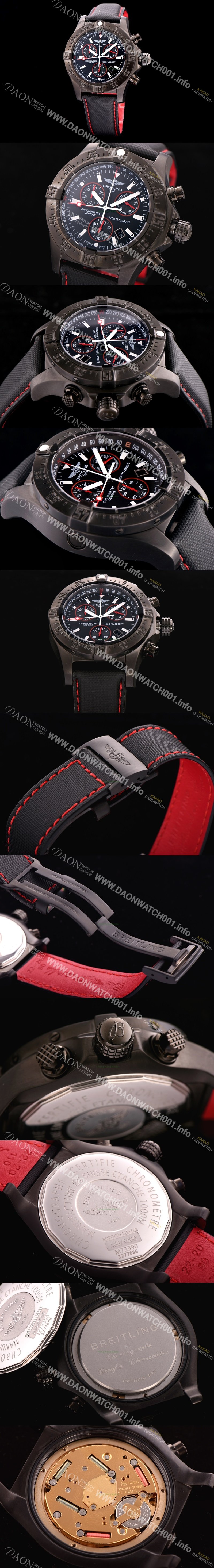 SA급 브라이틀링 남성용 원드라이더 44mm 크로노그라프 쿼츠 블랙다이얼 BRE0440 xx