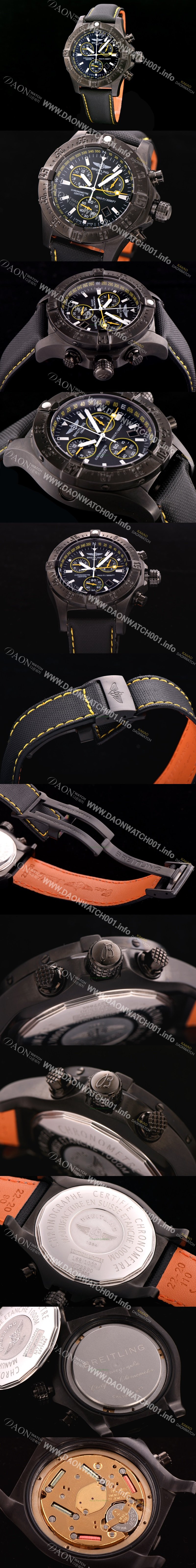 SA급 브라이틀링 남성용 원드라이더 44mm 크로노그라프 쿼츠 블랙다이얼 BRE0400 xx