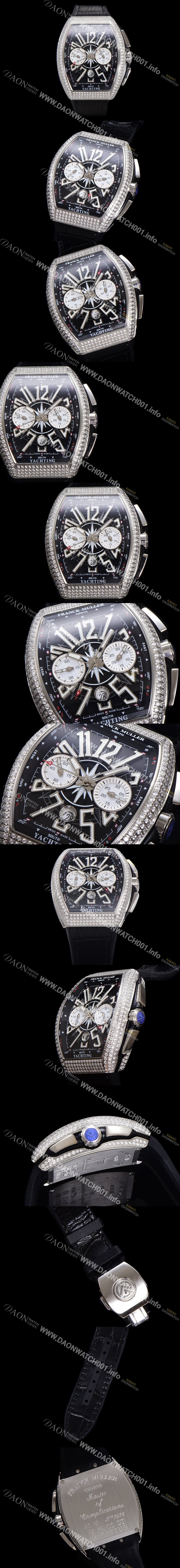 SA급 프랭크뮬러 남성용 뱅가드 다이아셋팅 오토매틱 크로노그래프 7750 타입 44mm 가죽줄 블랙 다이얼 fra8244 xx