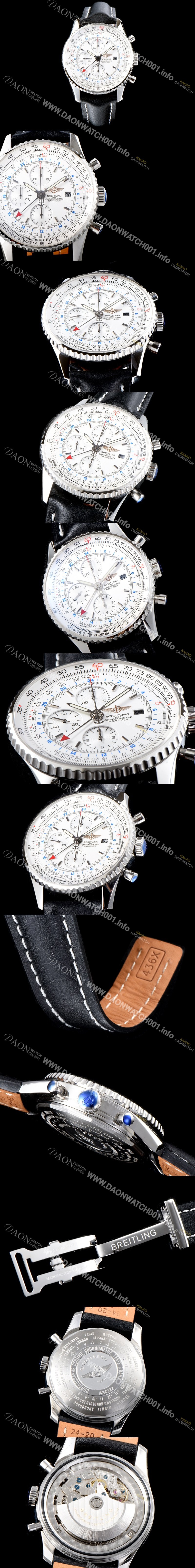 SA급 브라이틀링 남성용 업그레이드형!!네비타이머 월드 A2432212|G571|756P|A20BA.1 지엠티 크로노그래프 화이트 다이얼 오토매틱 무브먼트 BRE0211 xx
