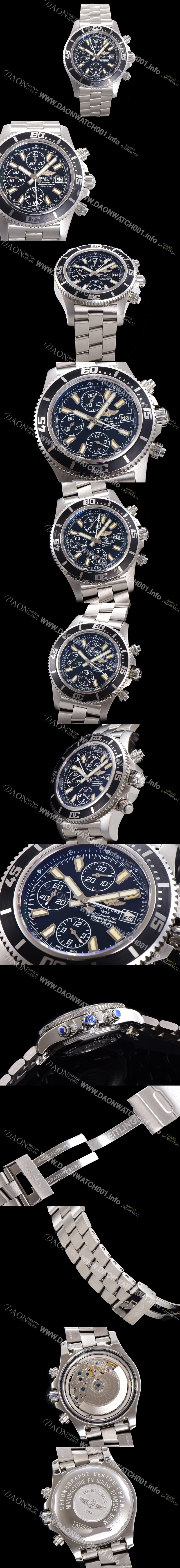 SA급 브라이틀링 남성용 에어로마린 슈퍼오션 어비스 크로노그래프 오토매틱 Eta7750-2 타입 44mm 메탈시계 블랙다이얼 bre4984 xx