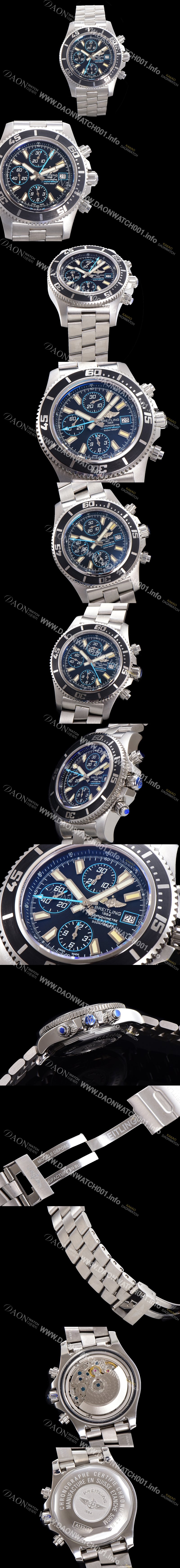SA급 브라이틀링 남성용 에어로마린 슈퍼오션 어비스 크로노그래프 오토매틱 Eta7750-2 타입 44mm 메탈시계 블랙다이얼 bre4983 xx