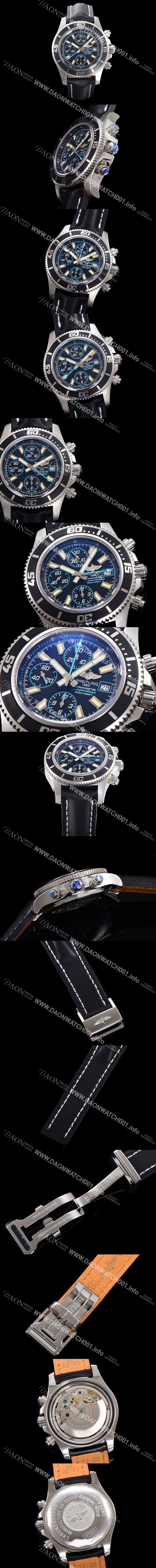 SA급 브라이틀링 남성용 에어로마린 슈퍼오션 어비스 크로노그래프 오토매틱 Eta7750-2 타입 44mm 가죽줄 블랙다이얼 bre8927 xx