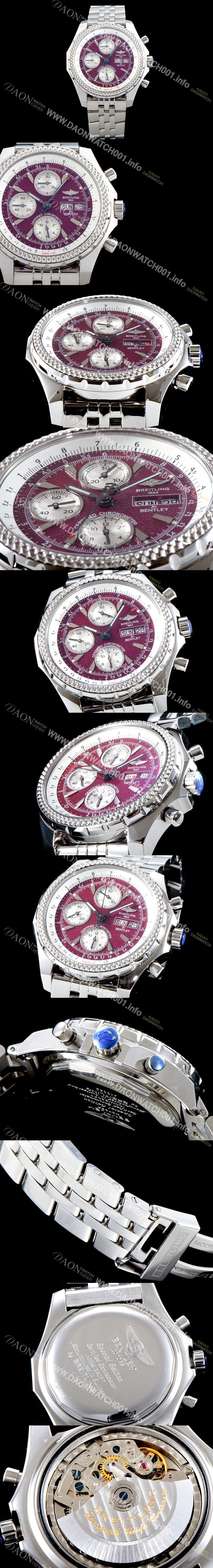 SA급 브라이틀링 남성용 벤틀리 지티2 크로노 그래프 레드퍼플 다이얼 BRE0415 xx