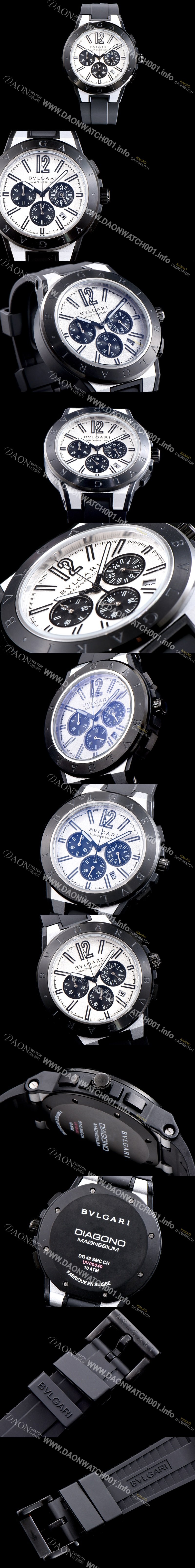 SA급 불가리 남성용 신상품 업데이트!! 디아고노 102305 DG42WSMCVDCH 크로노그래프 마그네슘 PVD 화이트 다이얼 쿼츠 무브먼트 BVL4255 xx