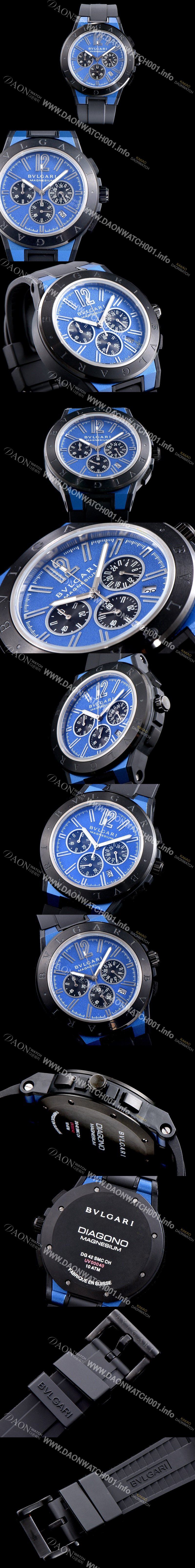 SA급 불가리 남성용 신상품 업데이트!! 디아고노 102304 DG42C3SMCVDCH 크로노그래프 마그네슘 PVD 블루 다이얼 쿼츠 무브먼트 BVL4253 xx