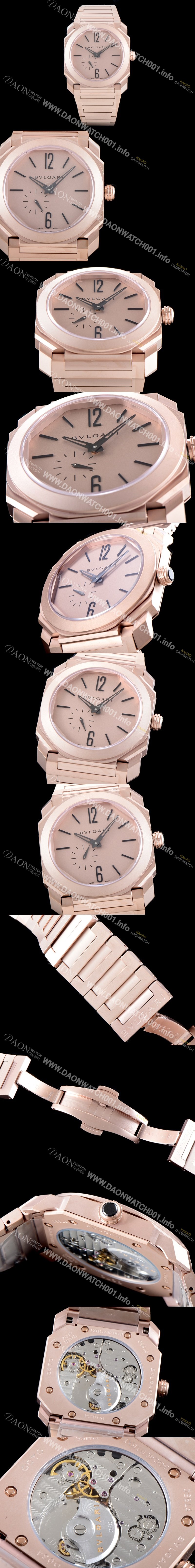 SA급 불가리 남성용 옥토 피니씨모 102912 18K 로즈골드 티타늄 샌드 블래스팅 골드 다이얼 스몰 세컨즈 오토매틱 무브먼트 BVL4308 xx