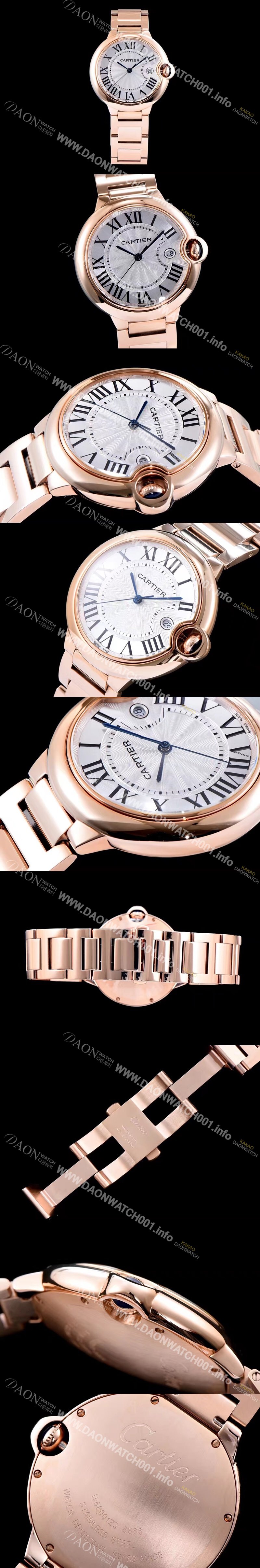 SA급 까르띠에 남성용 발롱블루 드 까르띠에 W69006Z2 42사이즈 18k 로즈골드 화이트 다이얼 쿼츠 무브먼트 CAR0024 xx