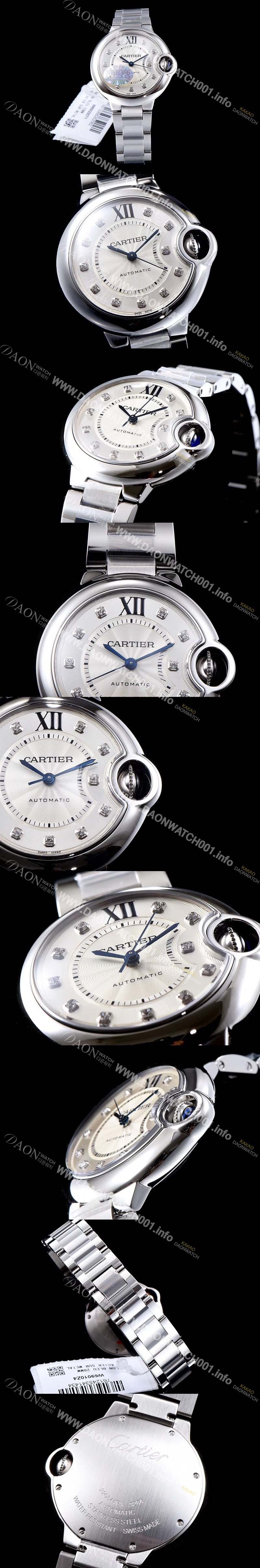 SA급 까르띠에 남성용 남녀 베스트모델!!발롱블루 드 까르띠에 WE902075 다이아몬드 인덱스 화이트 실버 썬더스트 브레이슬릿 다이얼 오토매틱 무브먼트 CAR0002 xx