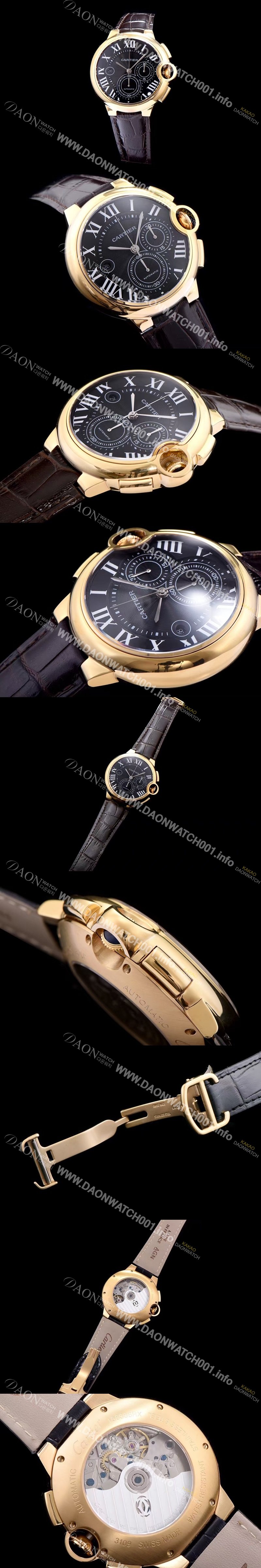 SA급 까르띠에 남성용 발롱블루 드 까르띠에 W6920007 18k 옐로골드 화이트 텍스쳐드 다이얼 크로노그래프 오토매틱 무브먼트 CAR0114 xx