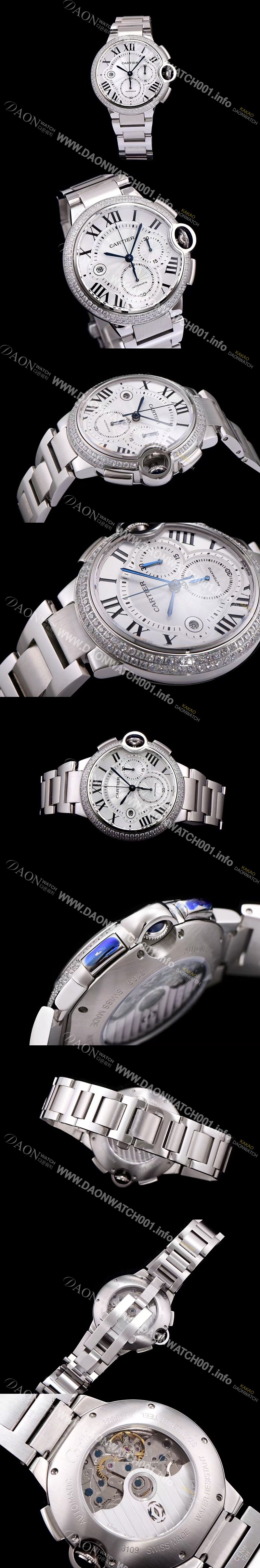 SA급 까르띠에 남성용 발롱블루 드 까르띠에 WE902001화이트 다이얼 크로노그래프 업버전 7750-2 오토매틱 무브먼트 CAR0132 xx