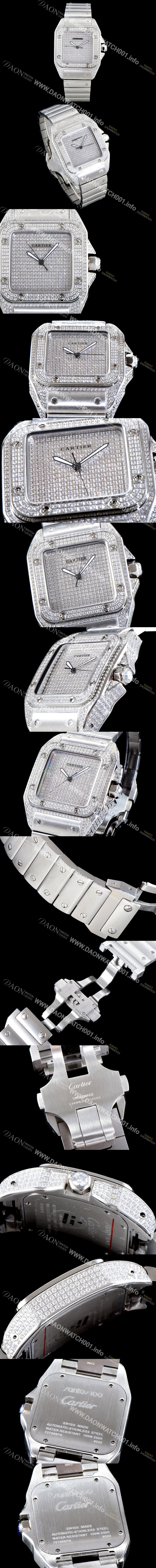 SA급 까르띠에 남성용 산토스 100 베스트 에디션 W20073X8 미듐 모델 화이트 골드 풀다이아몬드 셋팅 오토매틱 무브먼트 CAR4010 xx