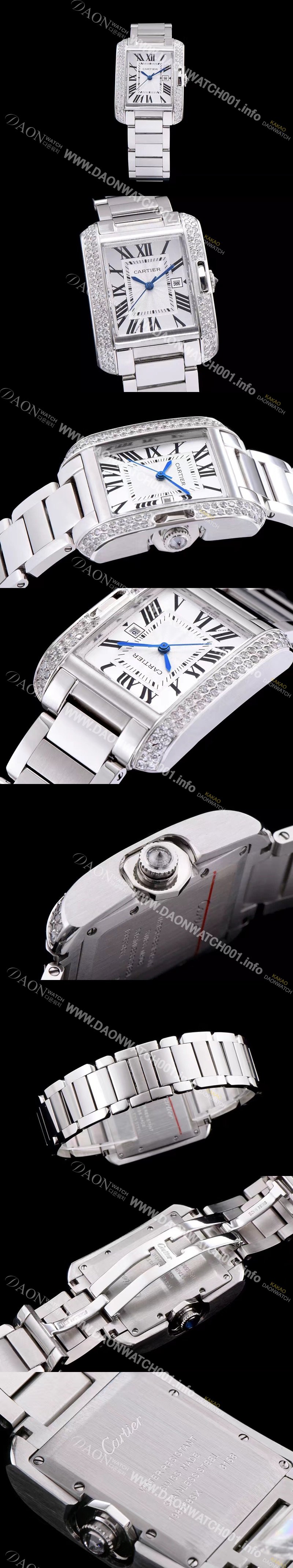 SA급 까르띠에 남성용 탱크 WT100028 앙글레즈 워치!! 브릴리언트 컷 다이아몬드 베젤 실버 마감 래커 플렝케 다이얼 쿼츠 무브먼트 CAR0014 xx