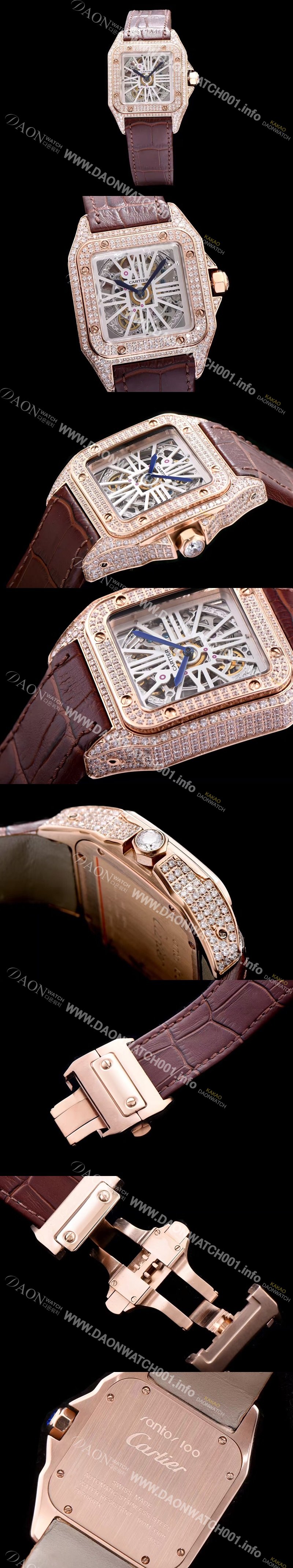 SA급 까르띠에 남성용 신상출시!!산토스 뒤몽 컬렉션 HPI00587 18k 로즈골드 다이아몬드 셋팅 스켈레톤 다이얼 오토매틱 무브먼트 CAR0115 xx