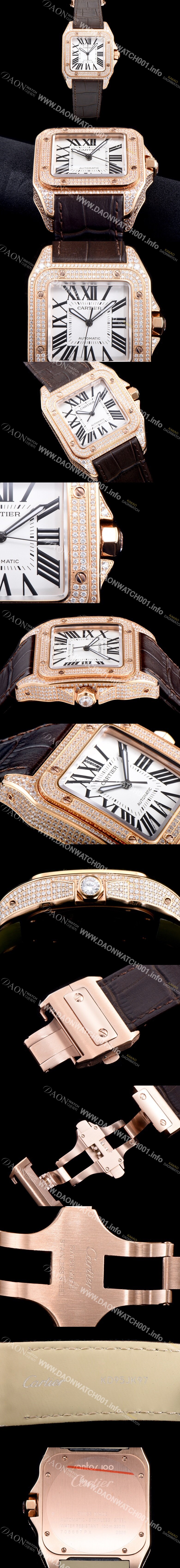 SA급 까르띠에 남성용 산토스 100 XL 로즈골드 다이아몬드 화이트 다이얼 CAR0131 xx