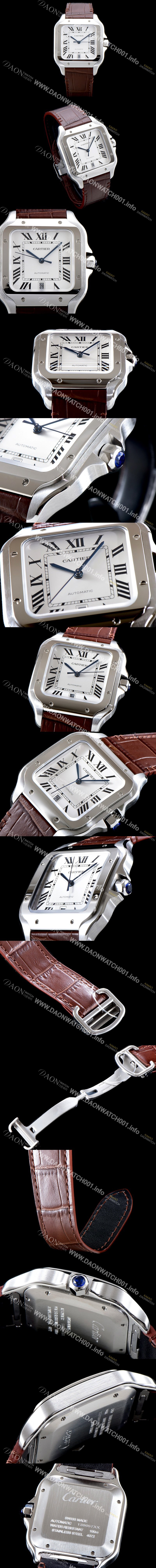 SA급 까르띠에 남성용 산토스 드 까르띠 WSSA0009 라지 모델-데이트 정품 동일 사이즈 실버 마감 오팔린 다이얼 오토매틱 무브먼트 CAR4000 xx