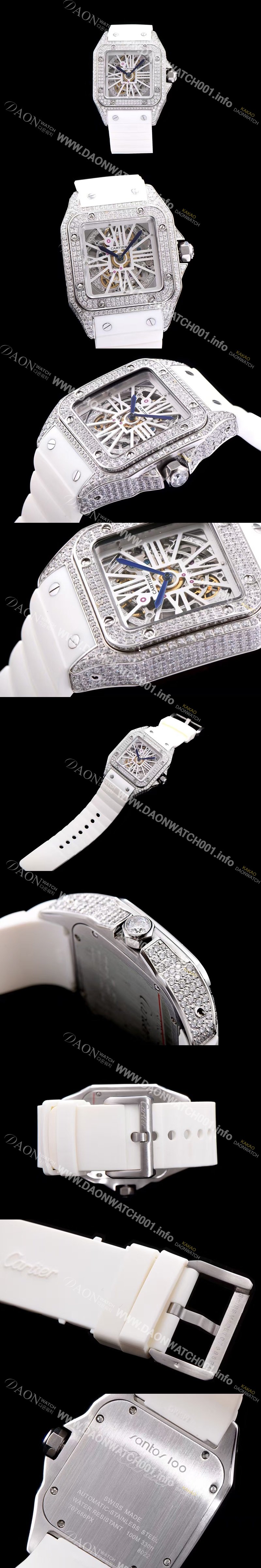 SA급 까르띠에 남성용 신상출시!!산토스 뒤몽 컬렉션 18k 화이트 골드 다이아몬드 셋팅 스켈레톤 다이얼 오토매틱 무브먼트 CAR0110 xx