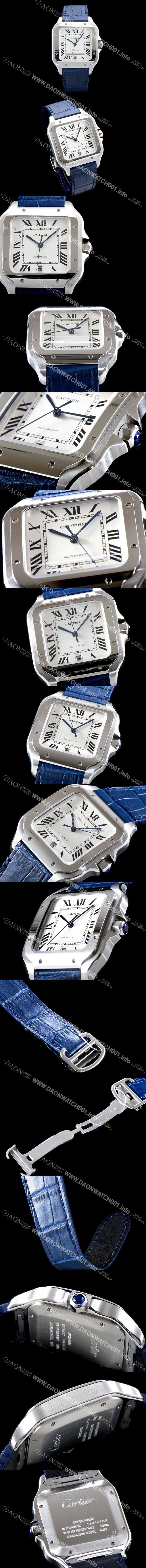 SA급 까르띠에 남성용 산토스 드 까르띠 WSSA0009 라지 모델-데이트 정품 동일 사이즈 실버 마감 오팔린 다이얼 오토매틱 무브먼트 CAR4003 xx
