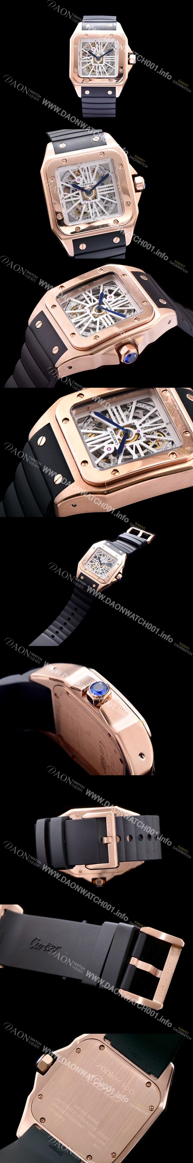 SA급 까르띠에 남성용 신상출시!!산토스 뒤몽 컬렉션 WHSA0010 18k 로즈골드 스켈레톤 다이얼 오토매틱 무브먼트 CAR0113 xx