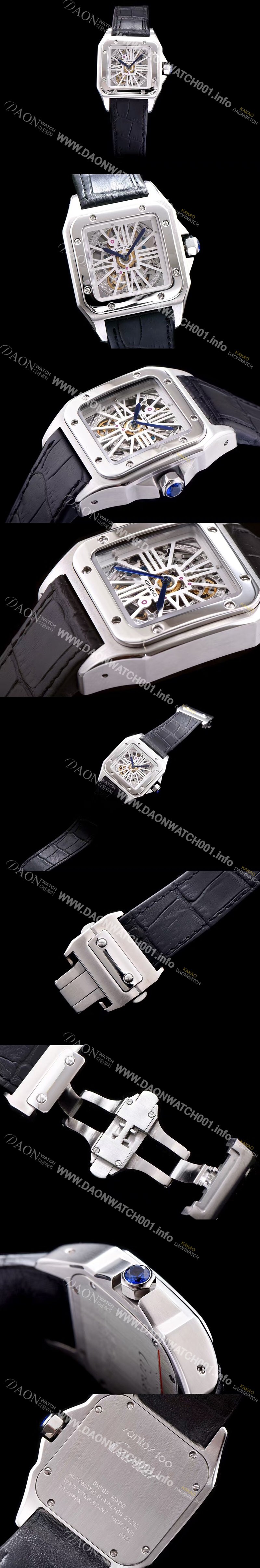 SA급 까르띠에 남성용 신상출시!!산토스 뒤몽 컬렉션 W2020018 18k 화이트 골드 스켈레톤 다이얼 오토매틱 무브먼트 CAR0110 xx