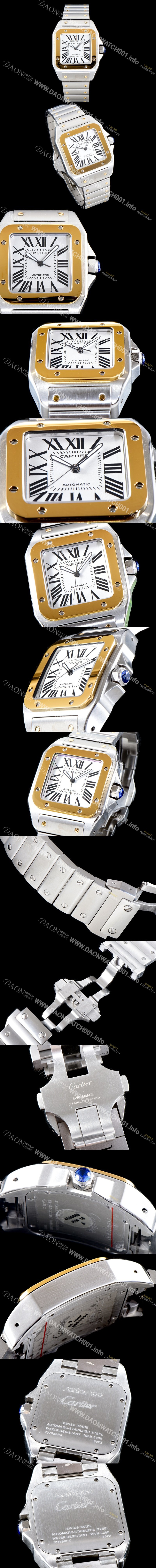 SA급 까르띠에 남성용 산토스 시리즈 100 W200728G 베스트 에디션 18k 옐로골드 투톤콤비 화이트 다이얼 브레이슬릿 오토매틱 무브먼트 CAR0009 xx