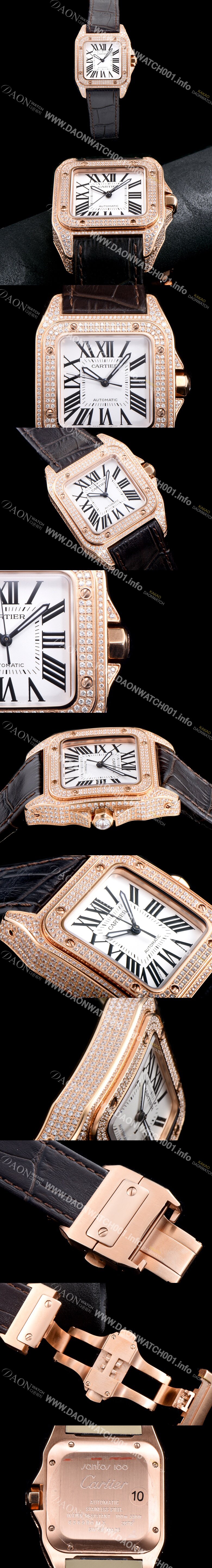 SA급 까르띠에 남여공용 산토스 100 MM 로즈골드 다이아몬드 화이트 다이얼 CAR0130 xx
