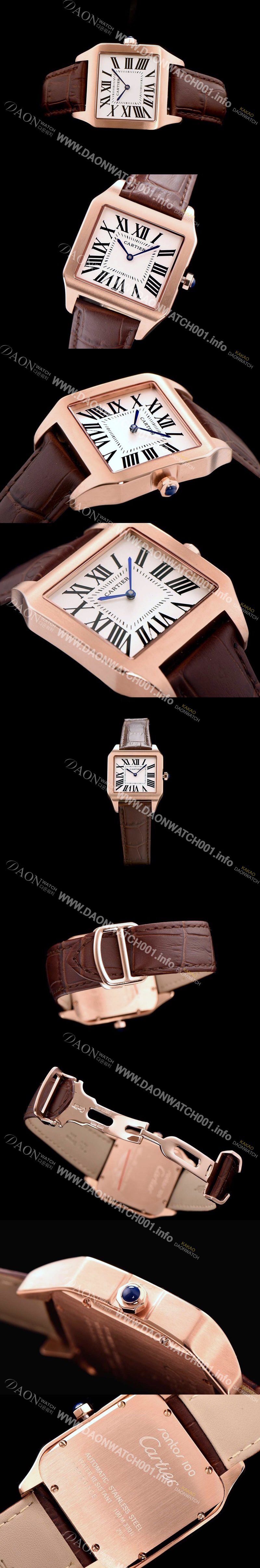 SA급 까르띠에 남여공용 산토스 시리즈 9015 무브먼트 로즈골드 베젤 화이트 다이얼 CAR0012 xx