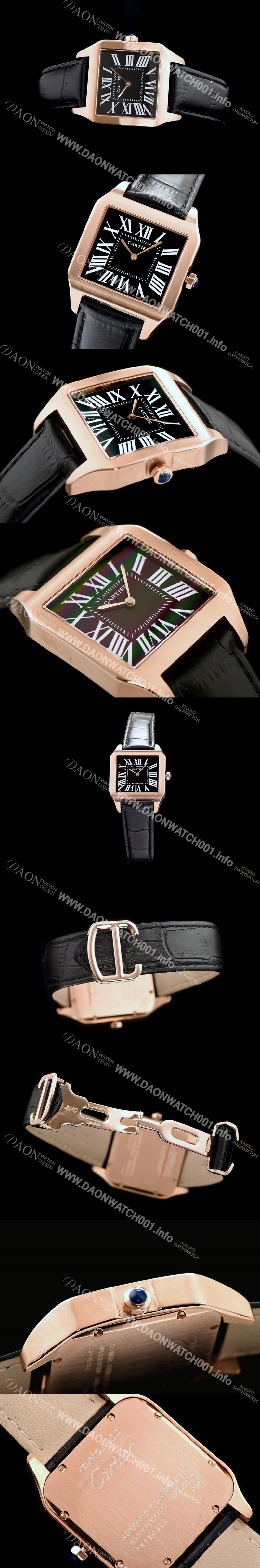 SA급 까르띠에 남여공용 산토스 시리즈 9015 무브먼트 로즈골드 베젤 블랙 다이얼 CAR0014 xx