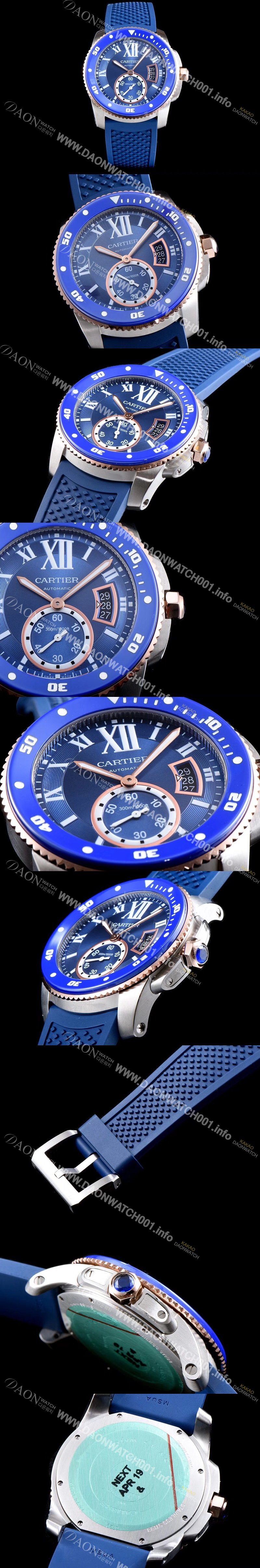 SA급 까르띠에 남성용 칼리브 드 까르띠에 W2CA0009 최신형 다이버 데일리워치 18k 로즈골드 투톤콤비 케이스 블루 세라믹 베젤 서브 세컨즈 블루 다이얼 오토매틱 무브먼트 CAR0045 xx
