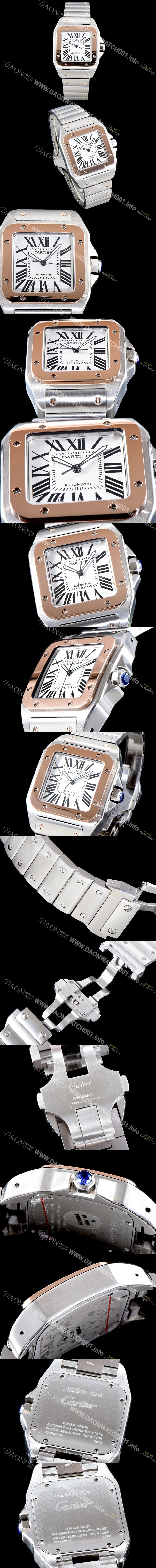 SA급 까르띠에 남성용 산토스 시리즈 100 W200728G 베스트 에디션 18k 로즈골드 투톤콤비 화이트 다이얼 브레이슬릿 오토매틱 무브먼트 CAR4004 xx