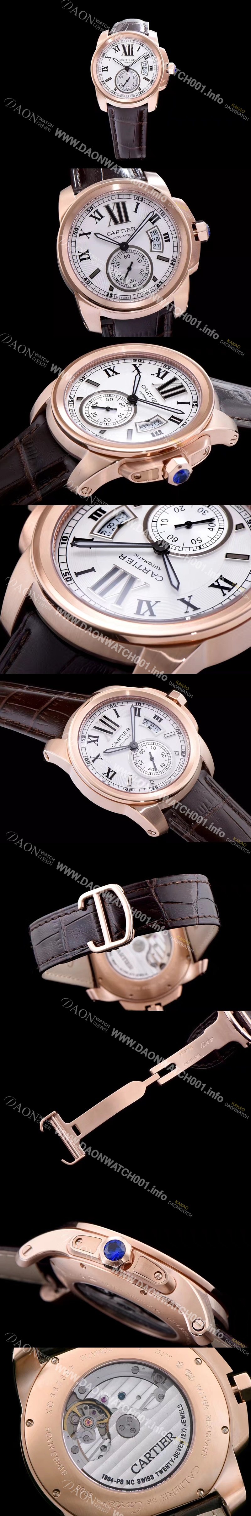 SA급 까르띠에 남성용 칼리브 드 까르띠에 W7100009 18k 로즈골드 화이트 다이얼 오토매틱 무브먼트 CAR0103 xx